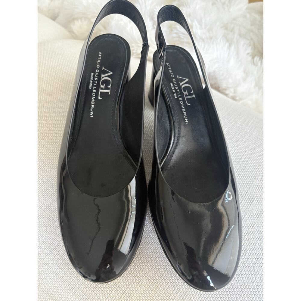 AGL Attilio Giusti Leombruni Black Patent Leather Slingback Almond Toe US 9